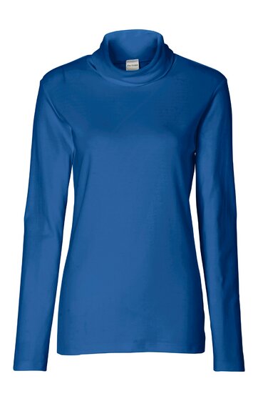 Langärmliges Shirt in kornblumenblau, hoher Rollkragen, gerade geschnitten, schlicht ohne Muster oder Verzierungen