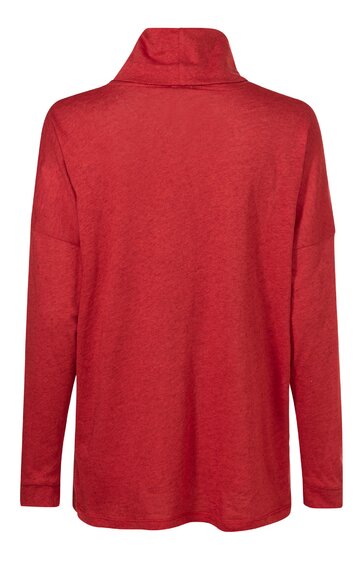 Rotes Langarmshirt mit Stehkragen, gerade geschnitten, ohne Muster, Rückansicht
