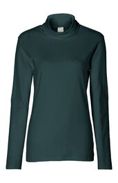Dunkelgrünes Langarmshirt mit Stehkragen, schmal geschnitten, ohne Muster, glatt, keine sichtbaren Verzierungen