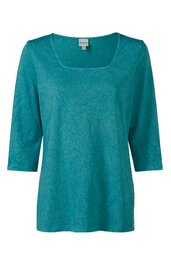 Türkisfarbenes Langarmshirt mit 3/4-Ärmeln, quadratischem Ausschnitt, schlichter Schnitt ohne Muster oder Verzierungen