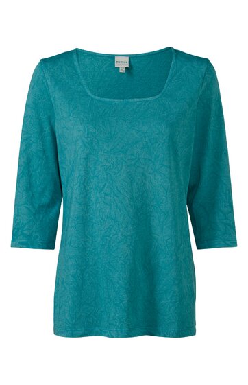 Türkisfarbenes Langarmshirt mit 3/4-Ärmeln, quadratischem Ausschnitt, schlichter Schnitt ohne Muster oder Verzierungen