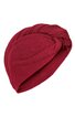 Weinroter Turban, glatte Oberfläche, gedrehte Stofflagen, keine Muster, elastische Passform