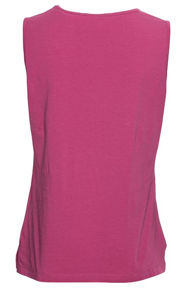 Ärmelloses Top in dunkelpink, ohne Muster, rundhalsausschnitt, gerade geschnitten, aus glattem Stoff