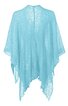 Hellblaues Poncho-ähnliches Oberteil, locker fallend, asymmetrischer Saum, transparentes Strickmuster ohne Verschluss
