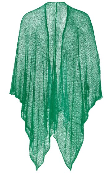 Offene Strickjacke, grün, transparent, locker fallend, asymmetrischer Saum, lange Ärmel