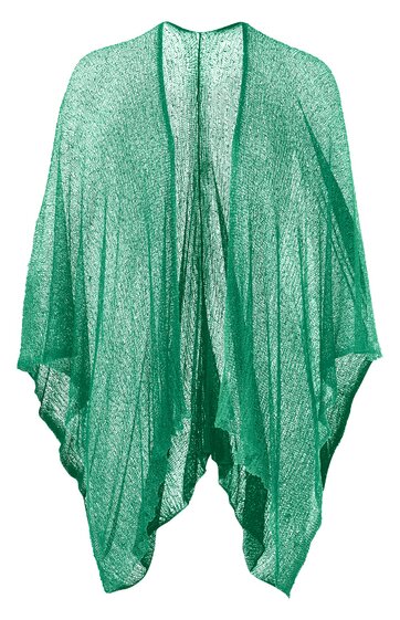 Grüner, offener Poncho mit lockerem Strickmuster, asymmetrischer Saum, ohne Verschluss