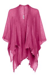 Pinkfarbener leicht transparenter Poncho mit offener Front, locker fallend, asymmetrischer Saum mit zackigem Muster