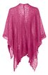 Pinkfarbener Poncho ohne Muster, transparentes lose gestricktes Gewebe, asymmetrischer Saum mit gewellter Kante