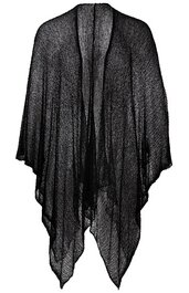 Schwarzer, transparenter Poncho mit losem Fall, asymmetrischer Saum, offen vorne, feines Netzgewebe, ohne Verschluss