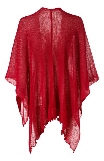 Rotes Cape ohne Muster, offene Front, lockerer, fließender Schnitt, asymmetrischer Saum
