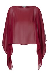 Rotes, transparentes Oberteil mit weitem Schnitt, langem, fließendem, asymmetrischem Ärmel, rundem Ausschnitt, lockerer Passform