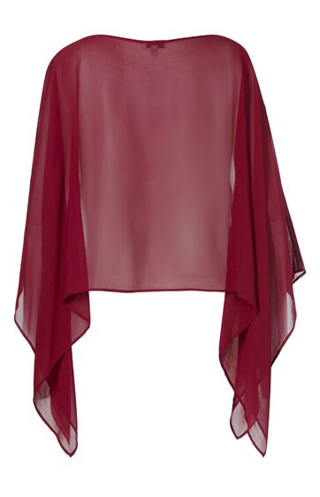 Transparente rote Bluse mit weiten, langen Ärmeln, rundem Ausschnitt, lose fallende Passform, ohne Muster oder Verzierungen