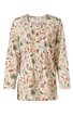 Langärmlige Bluse in cremeweiß mit buntem Blumenmuster, Rundhalsausschnitt mit Knopfleiste, Faltenverzierung vorne, gerade geschnitten