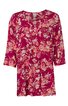 Rotes langärmliges Damenblusenshirt mit floralem Muster in Hellrosa und Beigetönen, Rundhalsausschnitt, Knopfleiste vorne, locker geschnitten
