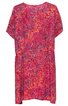 Kleid in Pink mit buntem Paisley-Muster, rundem Ausschnitt, kurze Ärmel, leicht tailliert, knieumspielend
