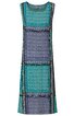 Ärmelloses, knielanges Kleid in türkis und blau, geometrisches Muster mit quadratischen Feldern, rundhalsausschnitt, gerade geschnitten