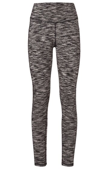 Sportleggings in grauem Melange-Muster, eng anliegend, hoher elastischer Bund, lang geschnitten