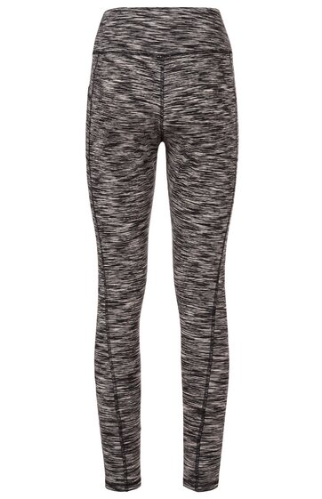Eng anliegende Sportleggings in meliertem Dunkelgrau und Hellgrau, hoher Bund, lange Beinlänge, durchgehende Naht an den Seiten