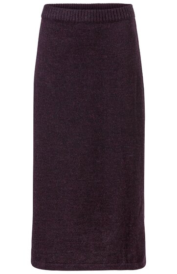 Dunkellila Midirock ohne Muster, gerade geschnitten, elastischer Bund, schmaler Saum