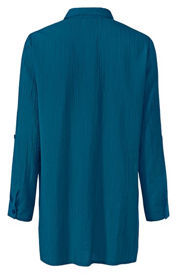 Langärmliges Hemd in petrolblau, unifarben, gerade geschnitten, langer Rücken, Hemdkragen, Manschetten mit Knöpfen