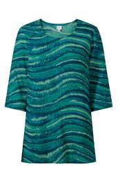 Damenbluse in verschiedenen Grüntönen, wellenförmiges Streifenmuster, Rundhalsausschnitt, halblange gerade geschnittene Ärmel, lockere Passform