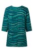 Damenoberteil in petrol und dunkelblau mit wellenförmigem Streifenmuster, Rundhalsausschnitt, dreiviertellange Ärmel, gerade geschnitten