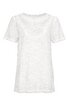 Weißes, kurzärmeliges Kleid mit rundem Halsausschnitt, stickereiverziert am Ausschnitt, gerade geschnitten, knieumspielende Länge
