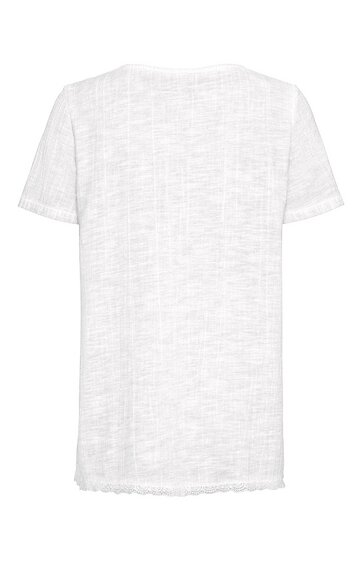 Weißes T-Shirt, kurzärmlig, rundhalsausschnitt, gerade geschnittener Saum, unifarben ohne Muster, Rückansicht
