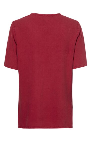 Unifarbenes weinrotes T-Shirt, rundhals, kurze Ärmel, gerade Form, Rückansicht