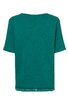 Grünes T-Shirt mit kurzen Ärmeln, rundem Ausschnitt, locker geschnitten, mit feiner Spitzenkante am unteren Saum