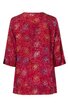 Rotes Damenshirt mit buntem Blumenmuster, rundem Ausschnitt, 3/4-Ärmel, gerade geschnitten