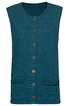 Ärmellose Weste in dunkelpetrol, uni, mit Rundhalsausschnitt, durchgehender Knopfleiste mit braunen Knöpfen, zwei aufgesetzten Taschen vorne