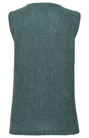 Ärmelloses Herren-Tanktop in petrolblau meliert, Rundhalsausschnitt, gerade geschnitten