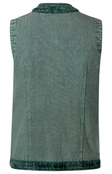 Ärmellose Weste in grün, unifarben, mit Stehkragen, durchgehende Nahtlinien, gerade geschnitten, ohne sichtbare Verschlüsse