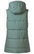 Ärmellose Steppweste in mintgrün, durchgehende horizontale Steppnähte, mit Kapuze, leicht verlängerte Rückenpartie, gerade geschnitten