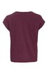 Kurzärmeliges T-Shirt in dunklem Aubergine, ohne Muster, Rundhalsausschnitt, gerader Saum, Rückenansicht