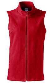 Rote ärmellose Weste mit Stehkragen, durchgehendem Reißverschluss, schmaler Passform, ohne Muster, glatte Oberfläche