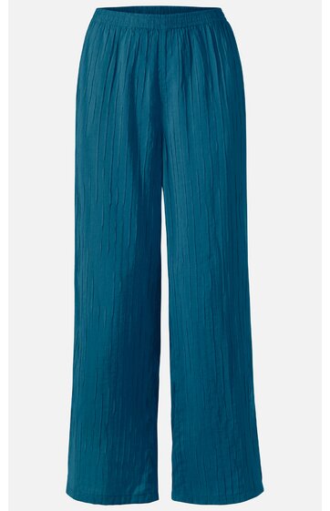 Locker geschnittene Hose in petrolblau, durchgehendes feines Streifenmuster, elastischer Bund, gerade geschnittene Hosenbeine