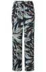 Hose, schwarzgrundig mit abstraktem blaugrau-beigem Muster, gerade geschnitten, elastischer Bund, Seitentaschen