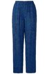 Locker geschnittene Hose in dunkelblau mit winzigem, unregelmäßigem Muster in Hellblau und Weiß, elastischer Bund, gerade geschnittene Beine