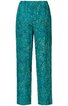Hose in Petrolgrün mit hellem Blattmuster, gerade geschnitten, elastischer Bund, lange Beine