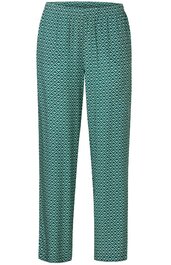 Hose in grasgrün mit weißem Rautenmuster, gerade geschnitten, elastischer Bund, ohne sichtbare Taschen oder weitere Details