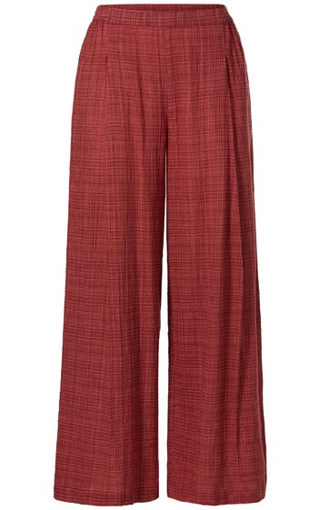 Weite Damenhose in rostrot mit kleinem Karomuster, hoher Bund, gerade geschnitten, lange Hosenbeine