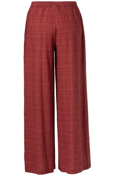 Weite Hose in rostrot mit feinem Karomuster, breitem Bein, elastischem Bund, ohne sichtbare Verschlüsse