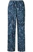 Weite Hose in Graublau mit dunkelblauem Blattmuster, elastischer Bund, gerade geschnitten