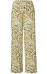 Hose in beige und hellgrün mit weißem, abstraktem Muster, breite Beine, elastischer Bund, seitliche Eingrifftaschen