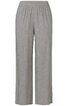 Grau melierte Damenhose mit weitem Bein, elastischem Bund, ohne sichtbare Taschen oder Verschlüsse