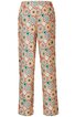 Hose mit ganzflächigem geometrischem Muster in Beige, Grün und Weiß, gerade geschnitten, Bund mit Gürtelschlaufen, keine sichtbaren Taschen