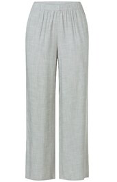 Grau melierte Damenhose mit weitem Bein, elastischem Bund, ohne sichtbare Taschen oder Verschlüsse