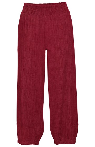 Rote, lange Hose mit elastischem Bund, gerader Schnitt, schmal zulaufende Beine mit Bündchen, kein Muster, schlichtes Design